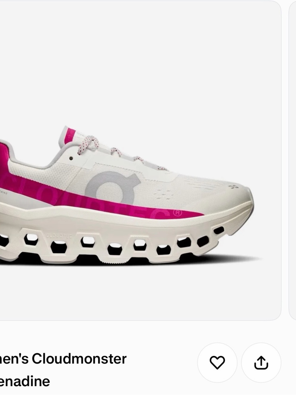 On Running Women's Cloudmonster Sneakers - White with Grenadine Pink Accent